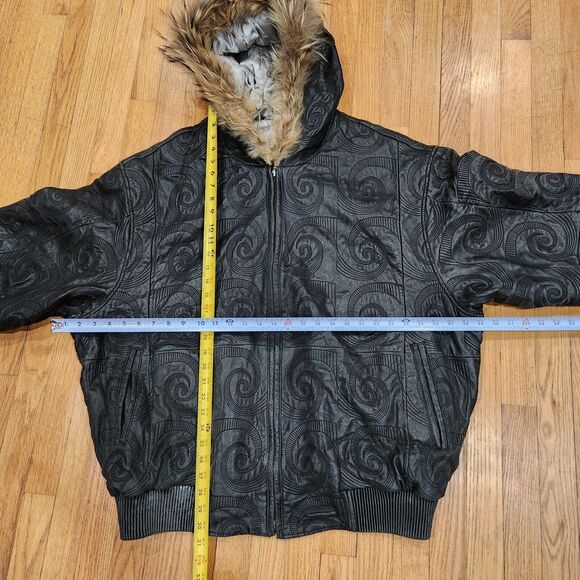 Sally & John New York Mens 4XL Hooded Leather Bomber Jacket Black Streetwear - Picture 7 of 16